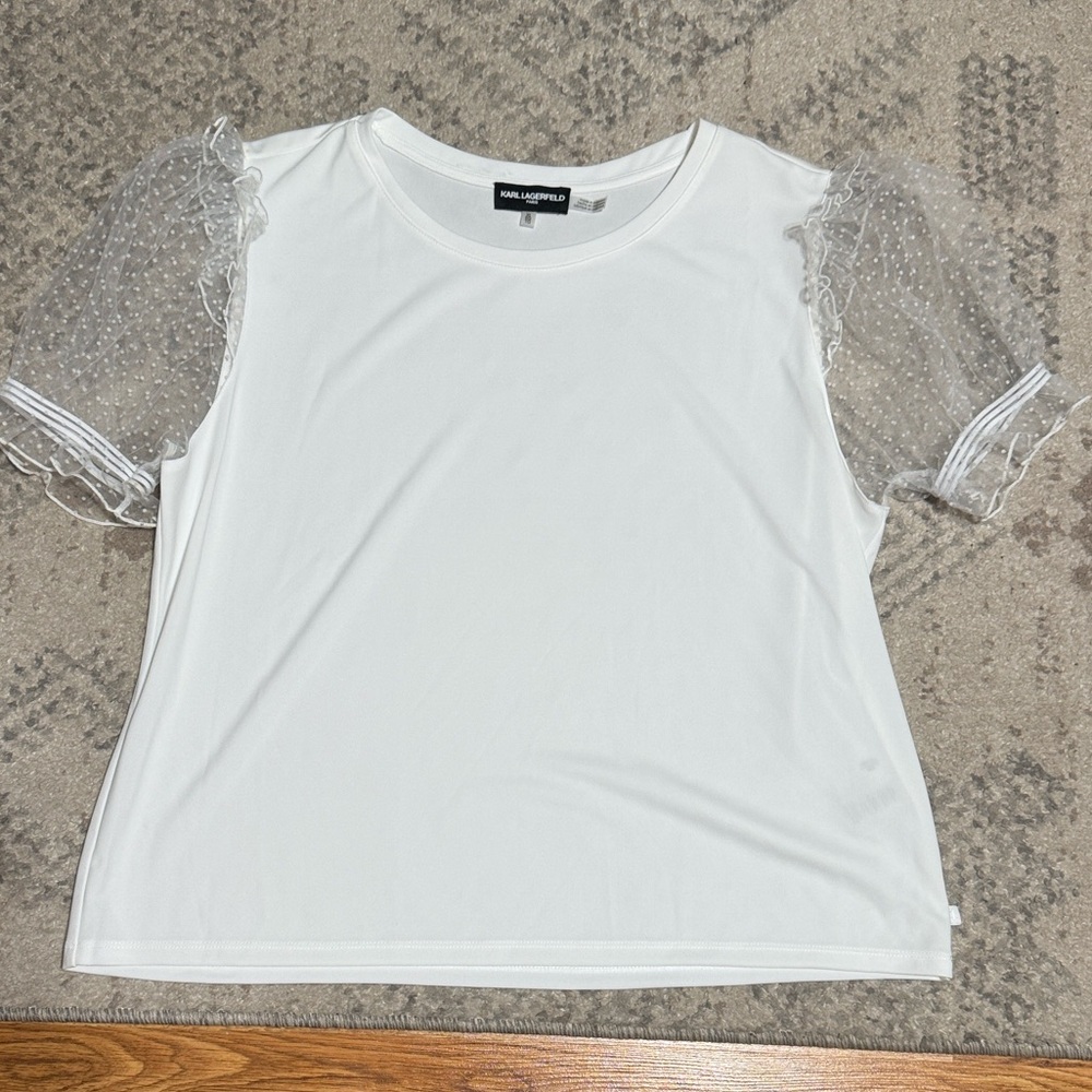 Karl Lagerfeld White Top with Lace Sleeves